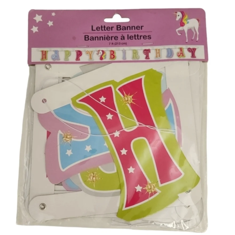 Birthday Supplies Unicorn Banners Streamer Ballon and Two‎ Packs of Cups NWT